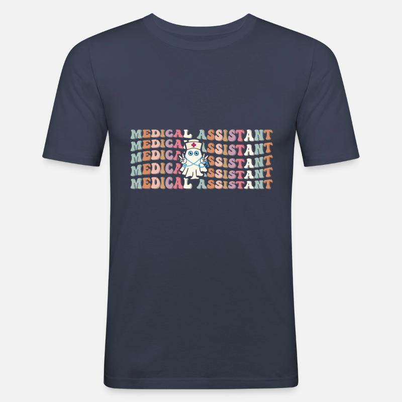 Medizinischer Assistent Spooky Ghost Wiederholung - Männer Slim Fit T-Shirt - Navy