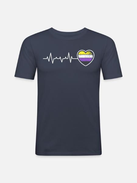 Nonbinary Pride Herzschlag Enby Flagge - Männer Slim Fit T-Shirt - Navy