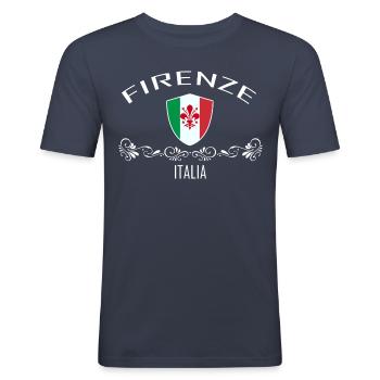 Florenz, Firenze - Männer Slim Fit T-Shirt - Navy - Vorne - Nik (191cm)