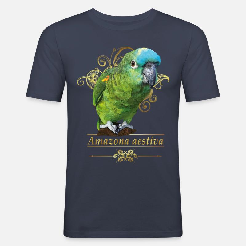 Amazona mit blauer Front - Männer Slim Fit T-Shirt - Navy