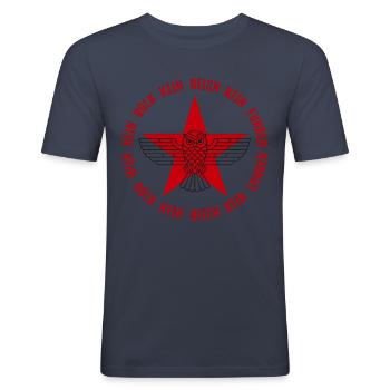 ROTER STERN EULE ANTIFA - FCKNZS - Männer Slim Fit T-Shirt - Navy - Vorne - Nik (191cm)