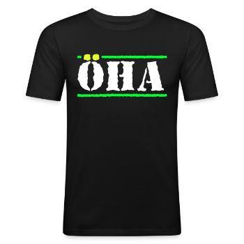 öha weis - Männer Slim Fit T-Shirt - Schwarz - Vorne - Nik (191cm)