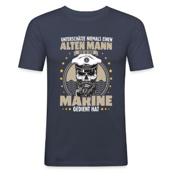 Unterschätze Niemals Einen Alten Mann Marine - Männer Slim Fit T-Shirt - Navy - Vorne - Nik (191cm)