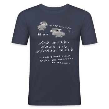 Ich weiß, dass ich nichts weiß - schaf-sinnig - Männer Slim Fit T-Shirt - Navy - Vorne - Nik (191cm)