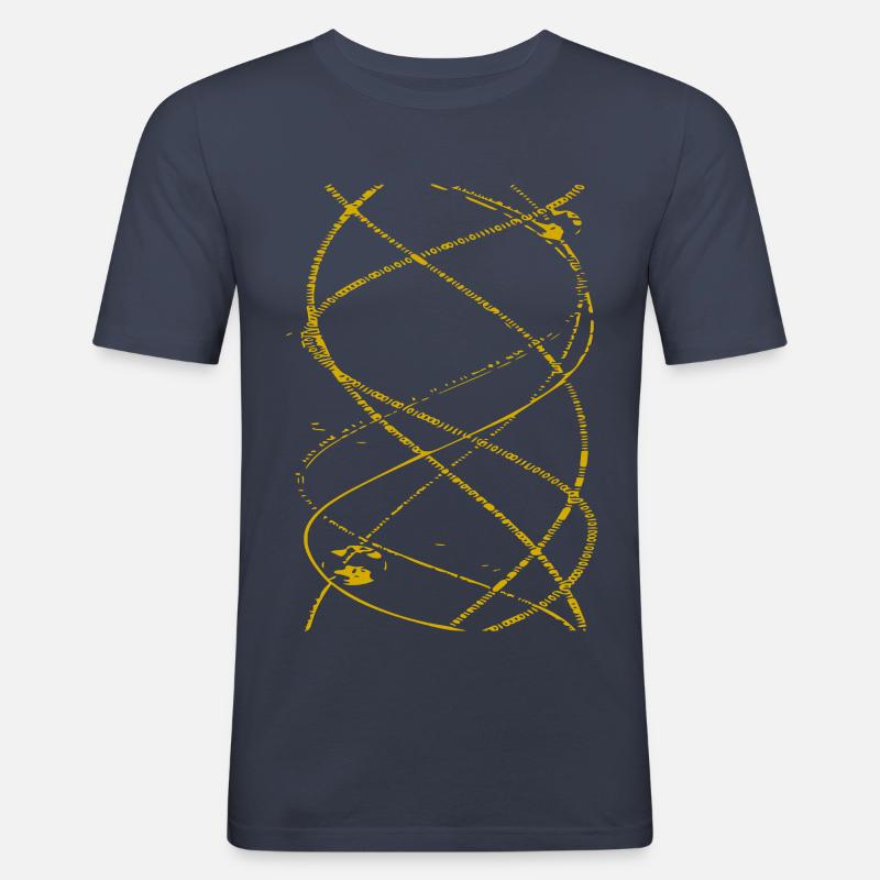 Binary Spiral (gelb) - Männer Slim Fit T-Shirt - Navy