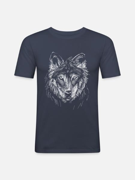 Tête de loup - T-shirt près du corps Homme - bleu marine