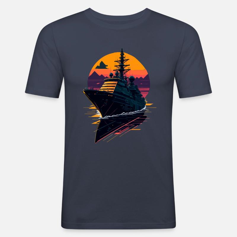 Kriegsschiff der Zerstörer - Männer Slim Fit T-Shirt - Navy
