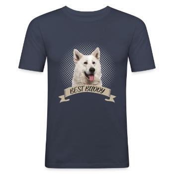 Berger Blanc Suisse Weisser Schweizer Schäferhund - Männer Slim Fit T-Shirt - Navy - Vorne - Nik (191cm)