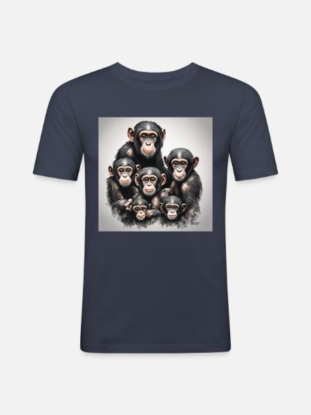 Schimpansen-Familienfoto - Männer Slim Fit T-Shirt - Navy