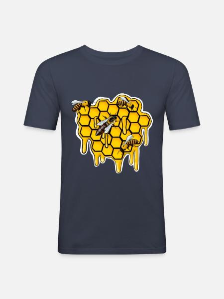 Honeycomb with bees - Men's Slim Fit T-Shirt - navy