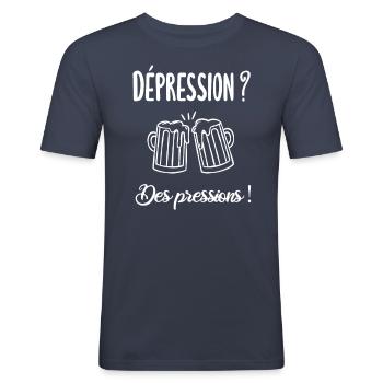 Citation drole biere - T-shirt près du corps Homme - bleu marine - Devant - Nik (191cm)