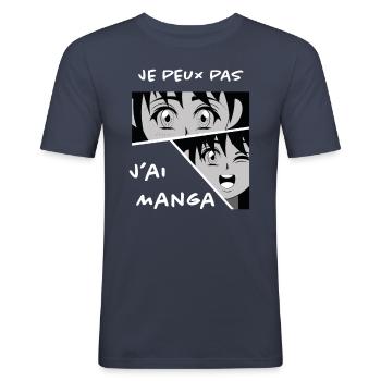 Humour Manga - T-shirt près du corps Homme - bleu marine - Devant - Nik (191cm)