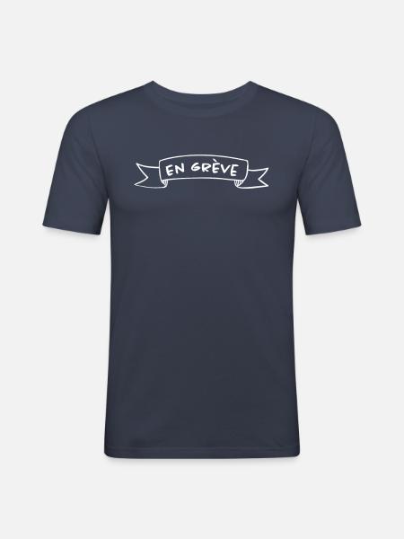 Grève retraites - T-shirt près du corps Homme - bleu marine