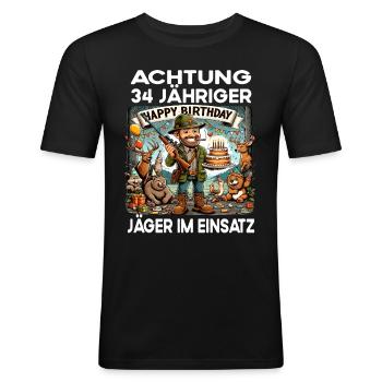 Lustiges Jäger Förster Geburtstag 34 Jahre alt - Männer Slim Fit T-Shirt - Schwarz - Vorne - Nik (191cm)