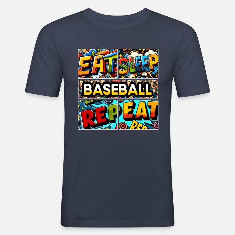 Eat sleep Baseball repeat - Männer Slim Fit T-Shirt - Navy