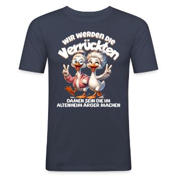 Lustige Ente Ärger machen BFF - Männer Slim Fit T-Shirt - Navy - Vorne - Nik (191cm)