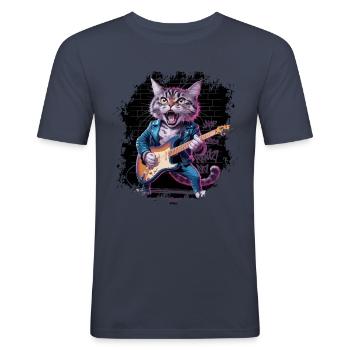 Rock and Roll Cat Guitariste pour hommes-femmes et enfants - T-shirt près du corps Homme - bleu marine - Devant - Nik (191cm)