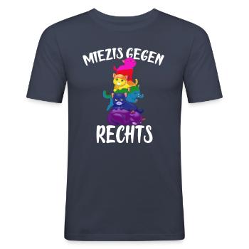 Gay miezen gegen rechts - Männer Slim Fit T-Shirt - Navy - Vorne - Nik (191cm)
