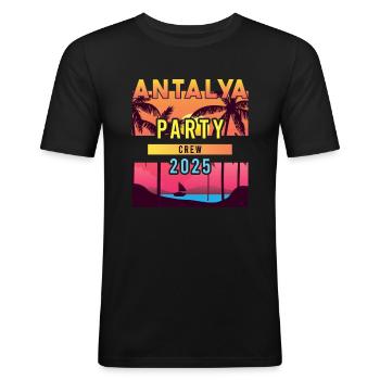Antalya Party Crew 2025 Groupe Motif Fête Vacances - T-shirt près du corps Homme - noir - Devant - Nik (191cm)