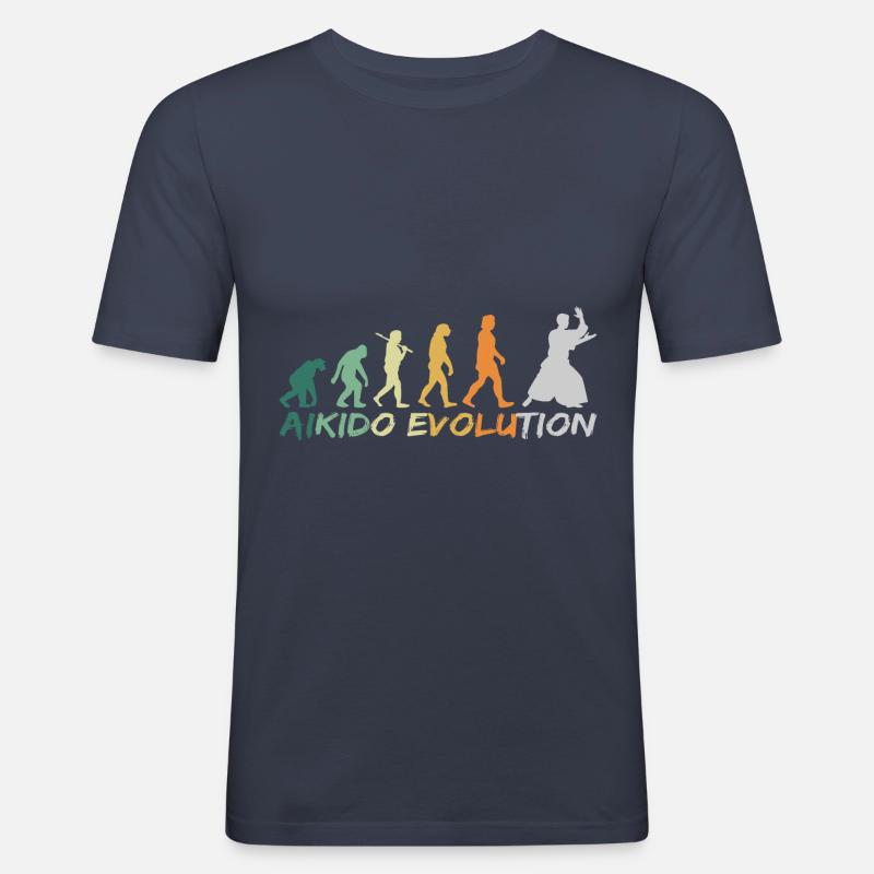 Aikido Japanische Kampfkunst Evolution Retro - Männer Slim Fit T-Shirt - Navy
