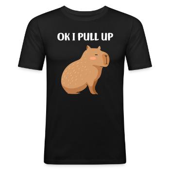 Drôle de capybara - T-shirt près du corps Homme - noir - Devant - Nik (191cm)