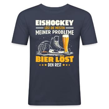 Eishockey Löst Die Meisten Meiner Probleme - Männer Slim Fit T-Shirt - Navy - Vorne - Nik (191cm)