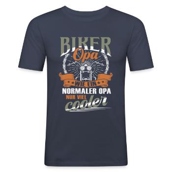 Biker Opa Motorrad Motorradfahrer Geschenk - Männer Slim Fit T-Shirt - Navy - Vorne - Nik (191cm)