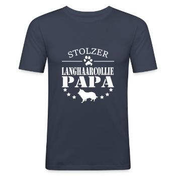 Langhaarcollie Stolzer Papa Spruch für Herrchen - Männer Slim Fit T-Shirt - Navy - Vorne - Nik (191cm)