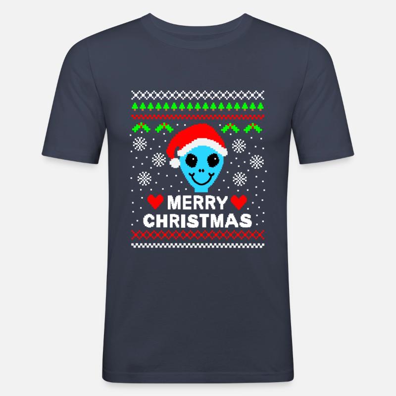 Alien Weihnachtspullover ugly christmas Geschenk - Männer Slim Fit T-Shirt - Navy