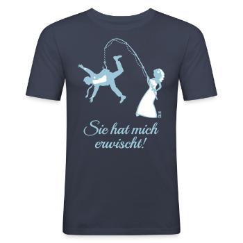 Sie Hat Mich Erwischt! (Junggesellenabschied JGA) - Männer Slim Fit T-Shirt - Navy - Vorne - Nik (191cm)