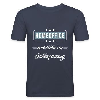 Homeoffice arbeiten im Schlafanzug - Männer Slim Fit T-Shirt - Navy - Vorne - Nik (191cm)