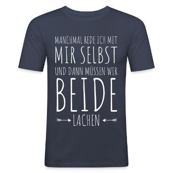 LACHEN | Lustiger Spruch Humor Geschenkidee - Männer Slim Fit T-Shirt - Navy - Vorne - Nik (191cm)