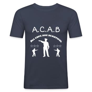 Polizei Spruchshirt - pro Polizei , Polizeifreunde - Männer Slim Fit T-Shirt - Navy - Vorne - Nik (191cm)