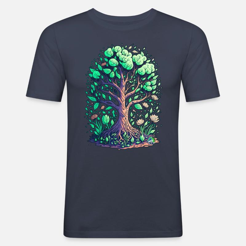 Peace Tree - Männer Slim Fit T-Shirt - Navy