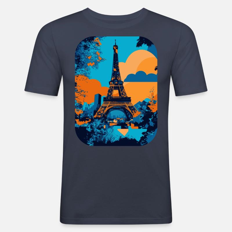 Eiffel Tower - Minimalist 🗼 - Men's Slim Fit T-Shirt - navy