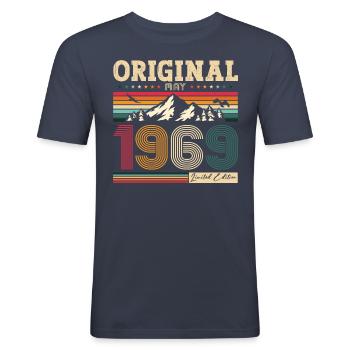 Original Mai 1969 Millésime 1969 Anniversaire 1969 - T-shirt près du corps Homme - bleu marine - Devant - Nik (191cm)