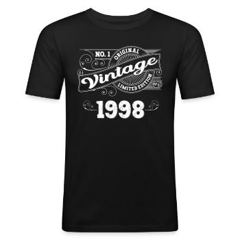 Né 1998 25ème anniversaire Cadeau homme / femme - T-shirt près du corps Homme - noir - Devant - Nik (191cm)