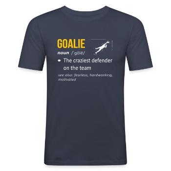 Goalie, Torwart Shirts und hoodies - Männer Slim Fit T-Shirt - Navy - Vorne - Nik (191cm)