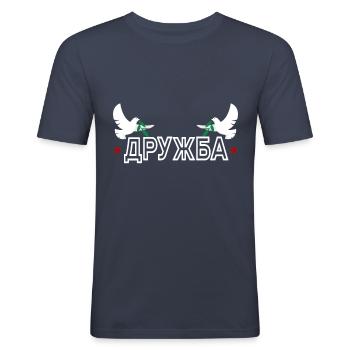 Druschba Freundschaft gegen Krieg Russland Ukraine - Männer Slim Fit T-Shirt - Navy - Vorne - Nik (191cm)