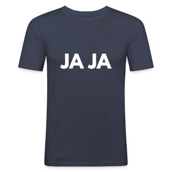 jaja ja ja - Männer Slim Fit T-Shirt - Navy - Vorne - Nik (191cm)