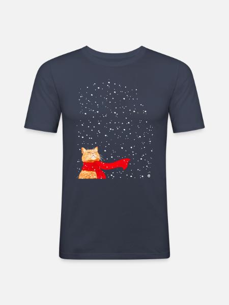 Schneekatze getigert - Männer Slim Fit T-Shirt - Navy