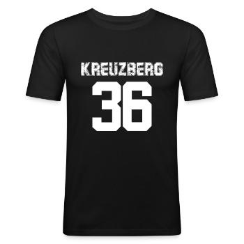 Kreuzberg 36 Kiez Berlin Ghetto - T-shirt près du corps Homme - noir - Devant - Nik (191cm)