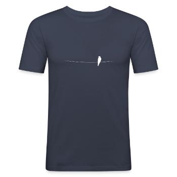 Vogel auf dem Drahtseil Leitung Stromleitung - Männer Slim Fit T-Shirt - Navy - Vorne - Nik (191cm)