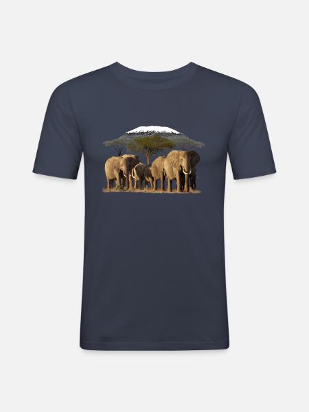 Kilimanjaro en olifanten in Kenia / Afrika - Mannen slim fit T-shirt - navy