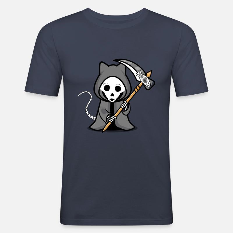 Katze Halloween Sensenmann Grim Repear - Männer Slim Fit T-Shirt - Navy