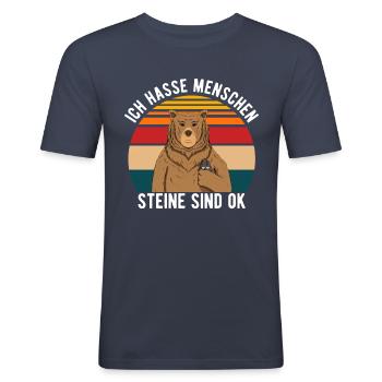 Ich hasse Menschen Steine sind ok - Männer Slim Fit T-Shirt - Navy - Vorne - Nik (191cm)