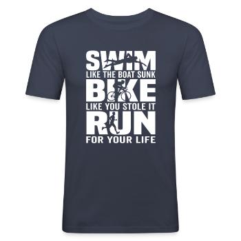 Triathlon Geschenk Triathlon Triathlon Triathlet - Männer Slim Fit T-Shirt - Navy - Vorne - Nik (191cm)