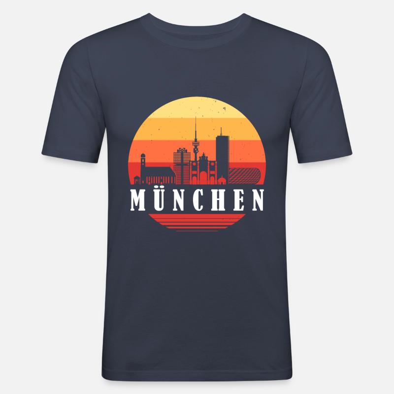 München Retro Skyline - Männer Slim Fit T-Shirt - Navy