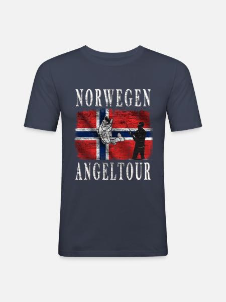 Norwegen Angeltour - Männer Slim Fit T-Shirt - Navy
