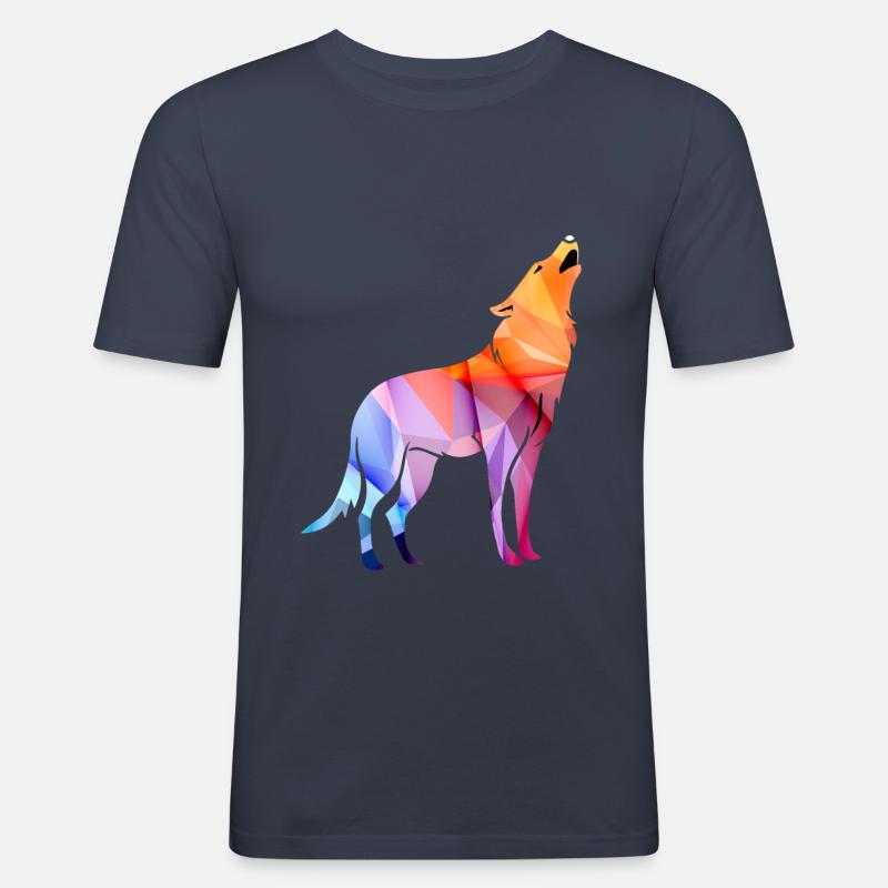 Howling Polygon Wolf - Men's Slim Fit T-Shirt - navy